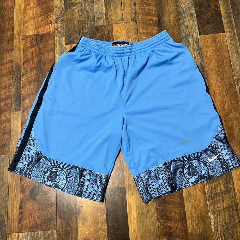 Nike Light Blue Athletic Shorts with Patterned Trim